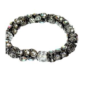 Vintage silver-toned beads with rhinestone accents stretch bracelet